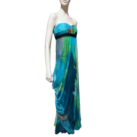 Y2K BCBG Silk Strapless Gown 4 Watercolor Color Block ASO Alicia Keys 2009 - Picture 2 of 11